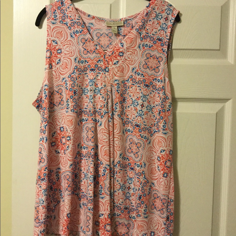 Dana Buchman sleeveless top orange and blue